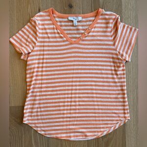 Orange and White Striped Short Sleeve Top